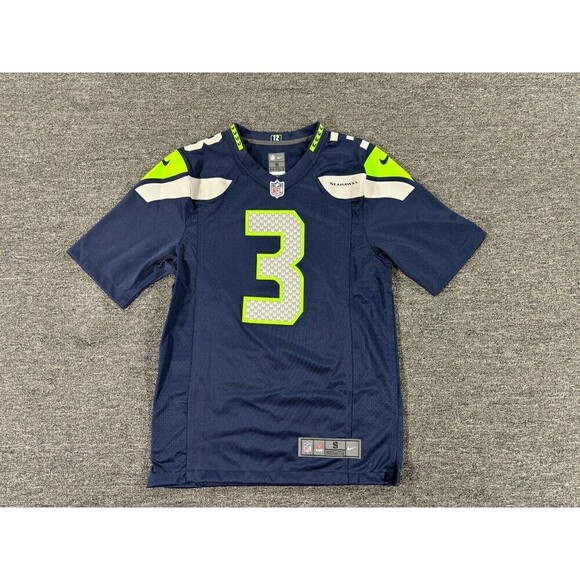 Nike Seattle Seahawks Jersey Mens Small Blue Russel Wilson Football On Field - Picture 1 of 11